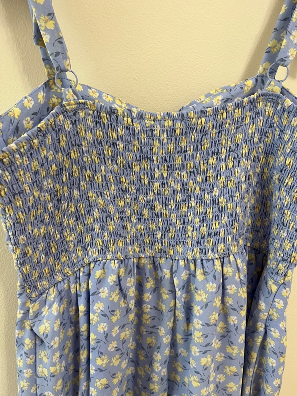 Lily Rose Blue Mini Dress with White Floral Print Babydoll Milkmaid Lined Large - Picture 9 of 13